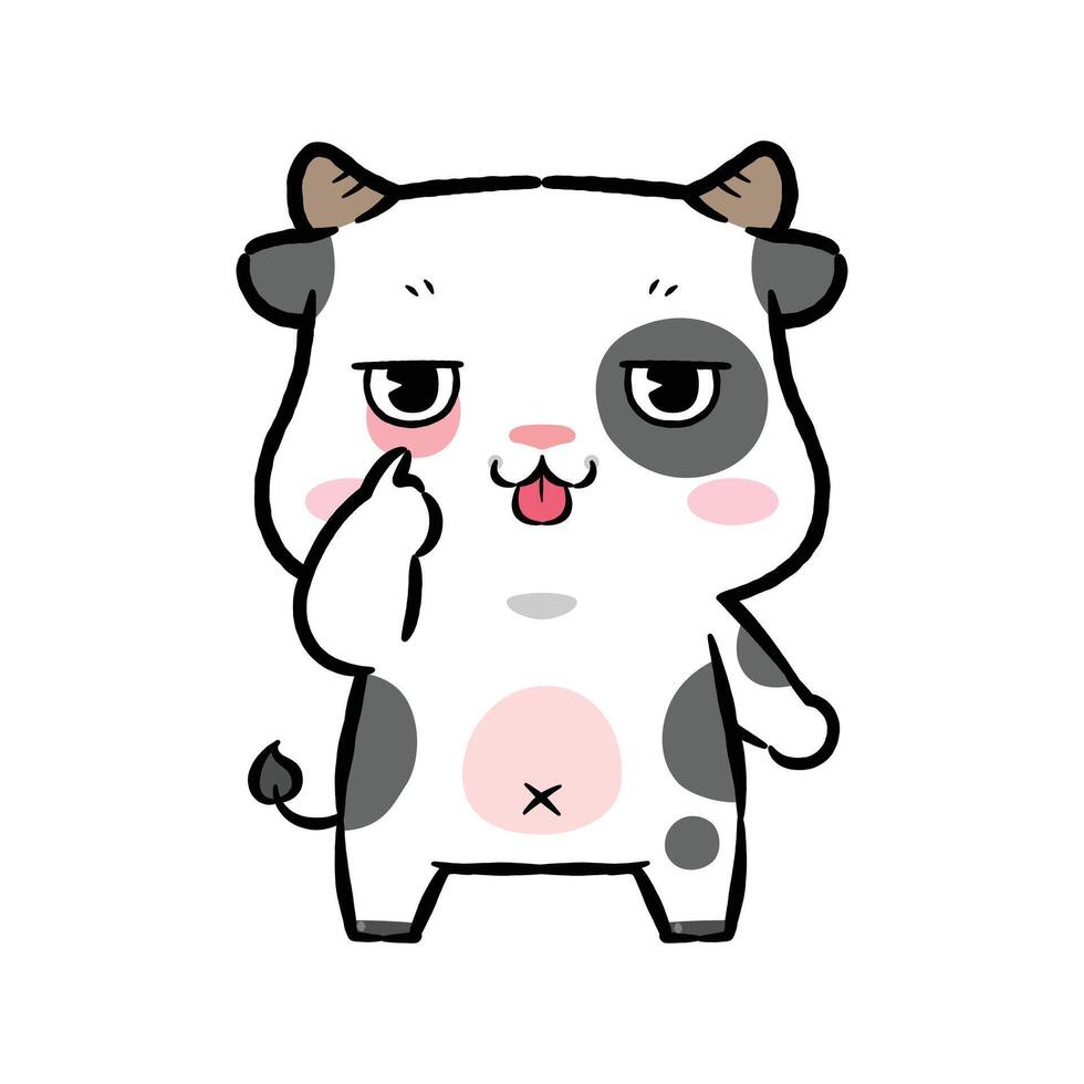 Cute Cow Act of pulling down one lower eyelid and sticking out the tongue, Flat design style vector