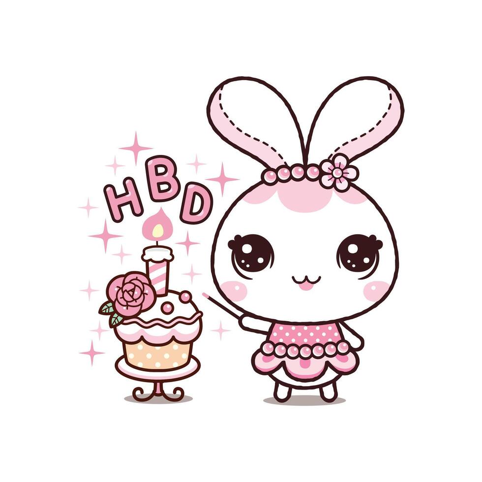 Little Rabbit Light Birthday Candles. Kawaii Cartoon Style vector