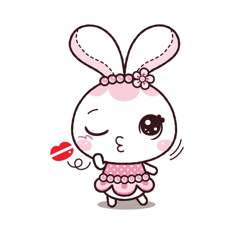 Little Rabbit Blowing Kisses, Kawaii Cartoon Style vector