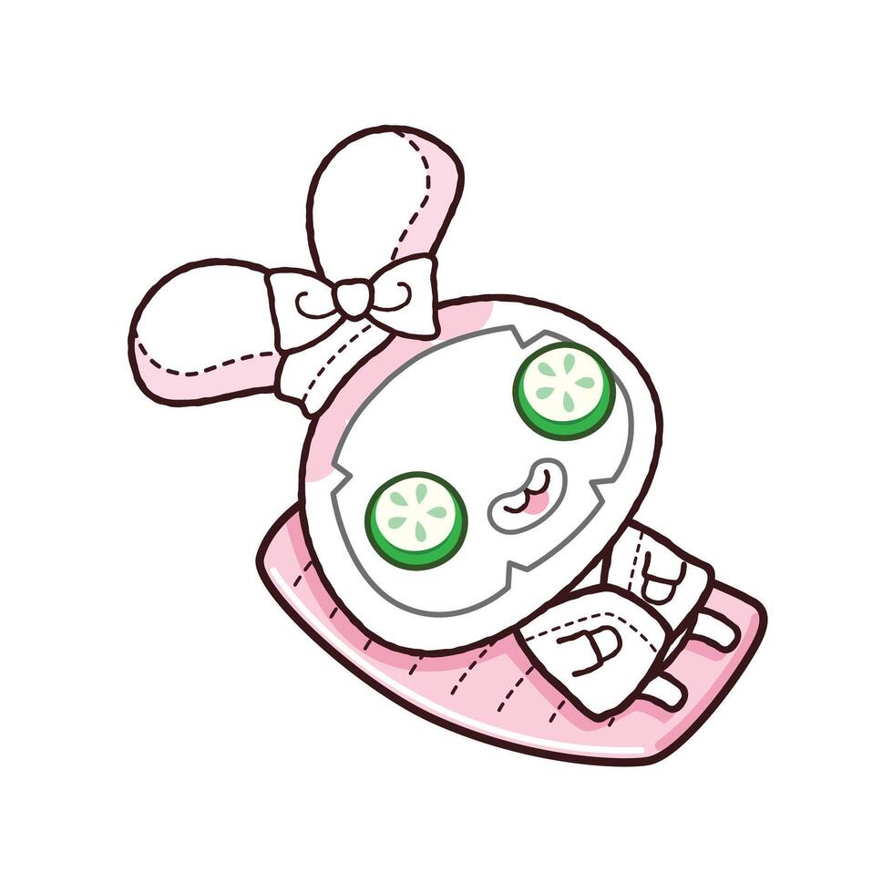 Little rabbit in mask for face relaxing in spa salon. Kawaii cartoon style vector