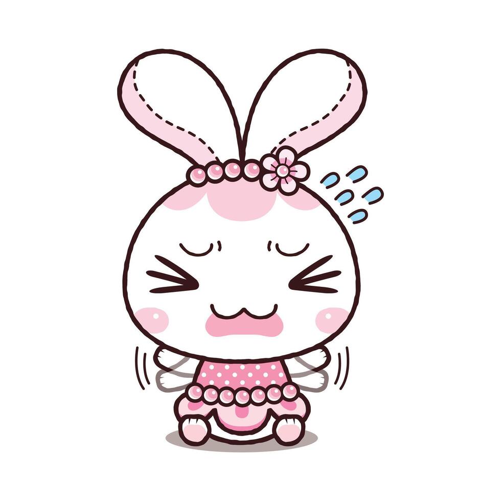 Little Bunny in a Pink Dress was Angry and Dissatisfied. Kawaii Cartoon Style vector