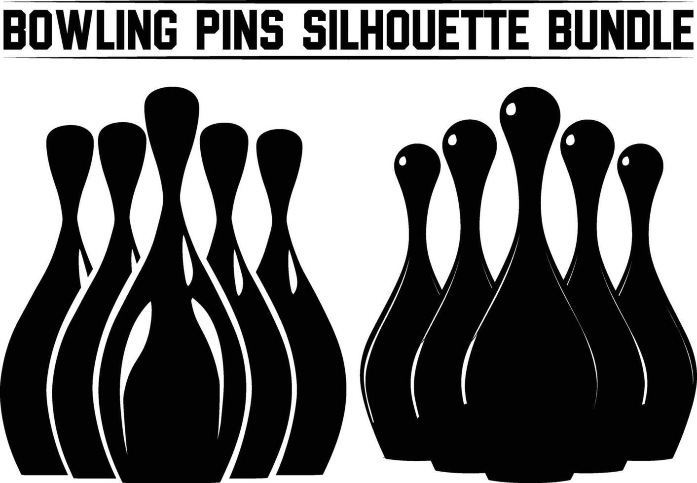 Bowling pins silhouette bundle, Bowling pins icon set, bowling pins standing at the end of a alley, Bowling illustration, simple silhouette design. vector