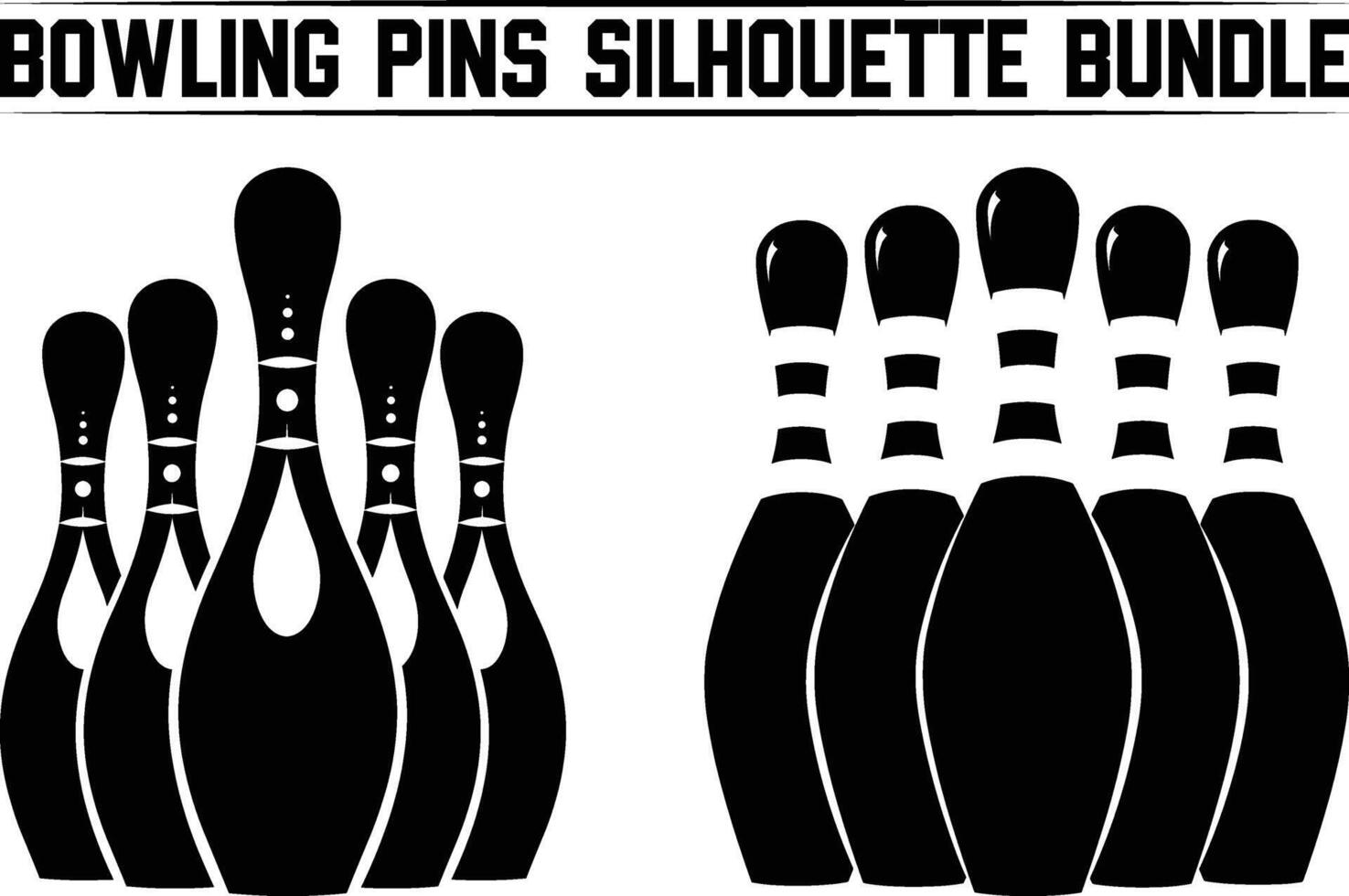 Bowling pins silhouette bundle, Bowling pins icon set, bowling pins standing at the end of a alley, Bowling illustration, simple silhouette design. vector