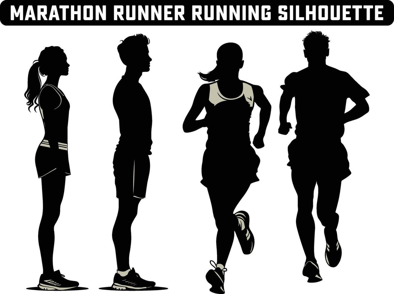 Marathon Runner Running Silhouette, Marathon run. Group of running people, men and women. Isolated silhouettes. People running silhouette, running contest. Running exercise healthy lifestyle. vector