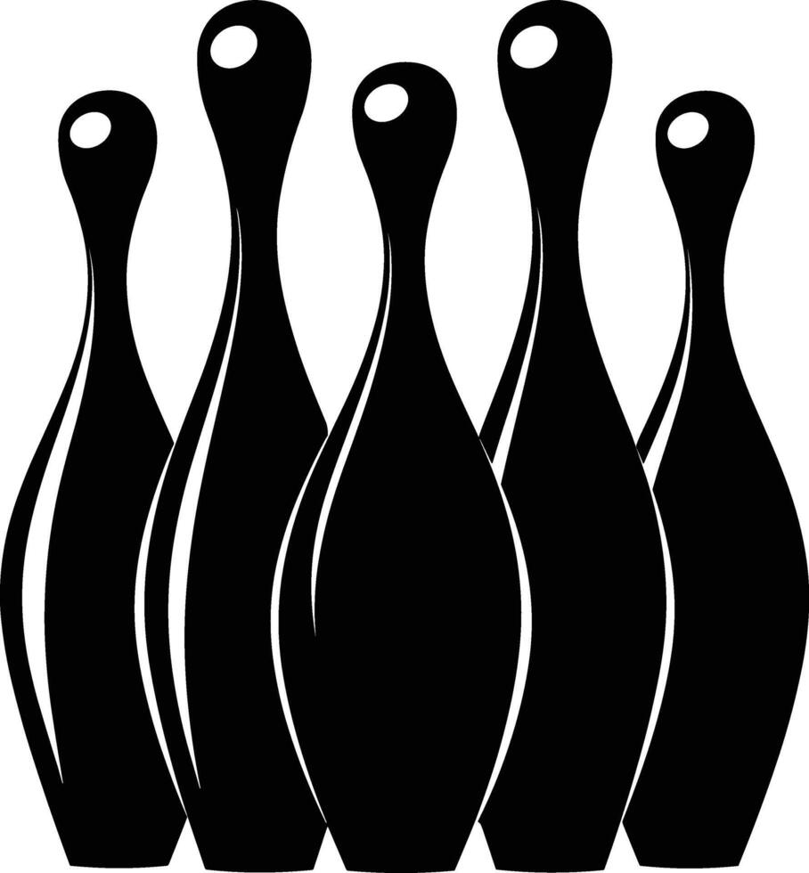 Bowling pins silhouette bundle, Bowling pins icon set, bowling pins standing at the end of a alley, Bowling illustration, simple silhouette design. vector