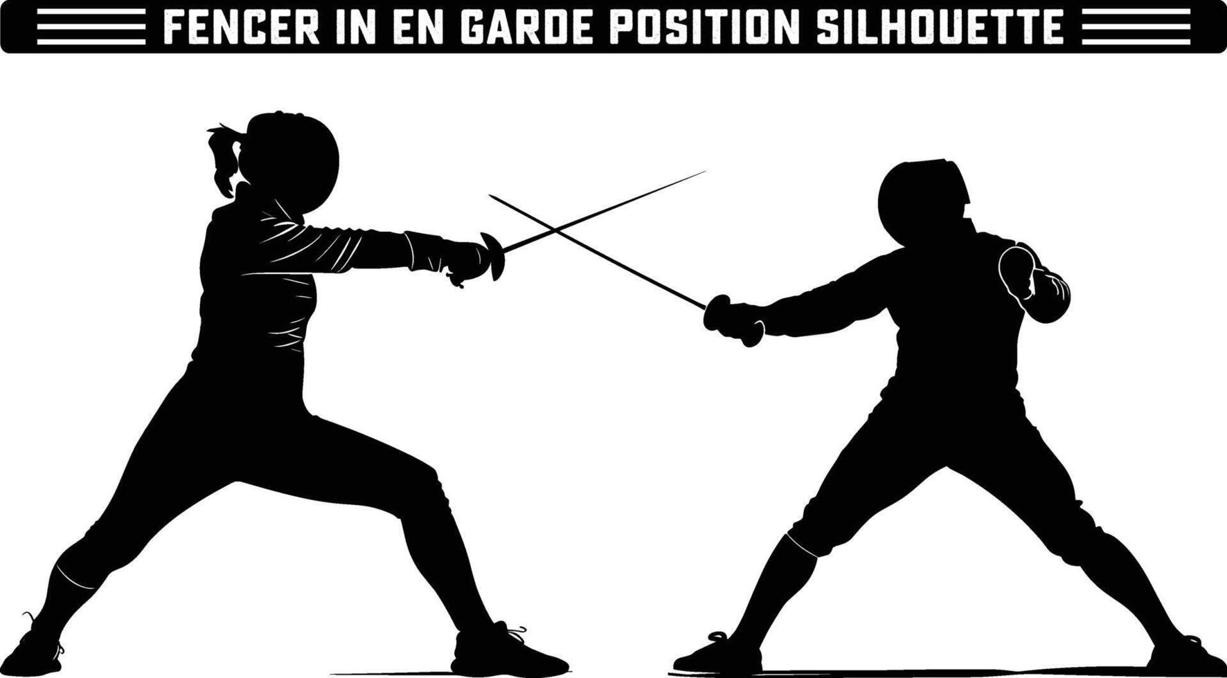 fencer in en garde position silhouette, Fencer in En Garde Position with Sword Ready - Perfect Silhouette Against white Background. vector