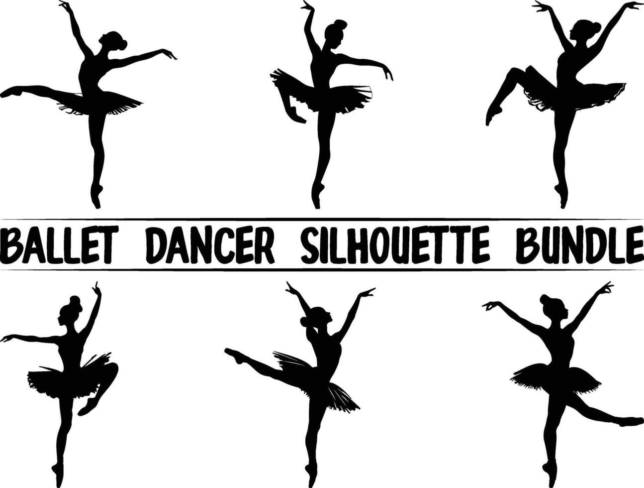 Ballet Dancer Silhouettes, Set of Classic Ballet Dancing Girl in Tutu Skirt. Ballet School, Ballerina Themed Designs. Isolated Woman Dancer Black Shape Poses in different Positions. vector