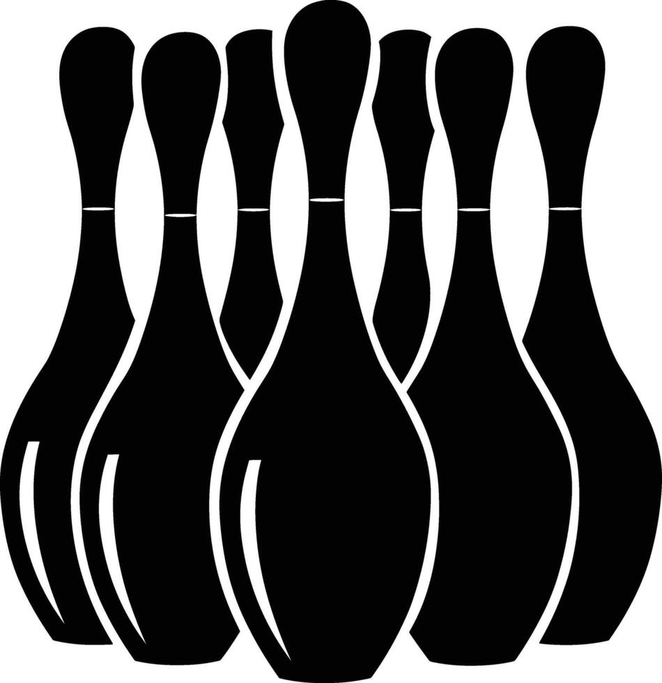 Bowling pins silhouette bundle, Bowling pins icon set, bowling pins standing at the end of a alley, Bowling illustration, simple silhouette design. vector