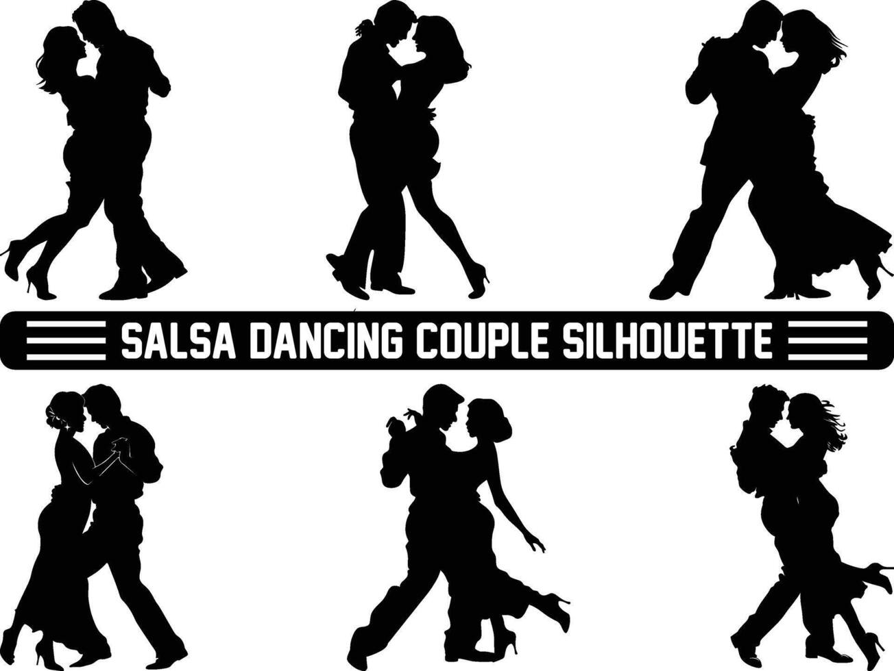 Salsa dancing couple silhouette, Silhouettes of people dancing salsa, Salsa dancers silhouettes. couple woman man dancing dancers salsa. vector