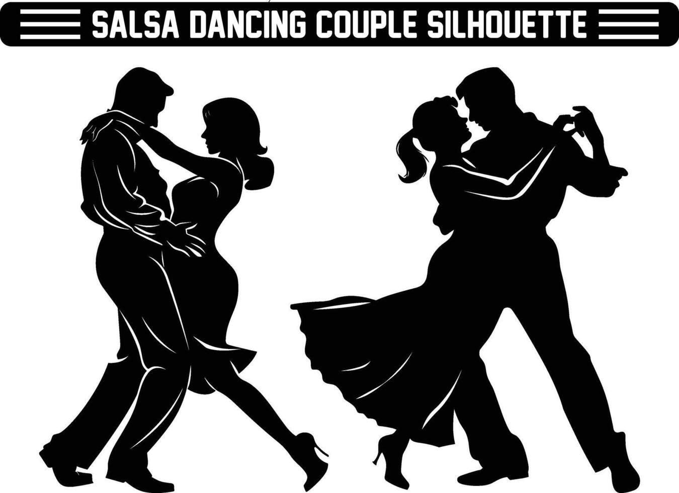 Salsa dancing couple silhouette, Silhouettes of people dancing salsa, Salsa dancers silhouettes. couple woman man dancing dancers salsa. vector