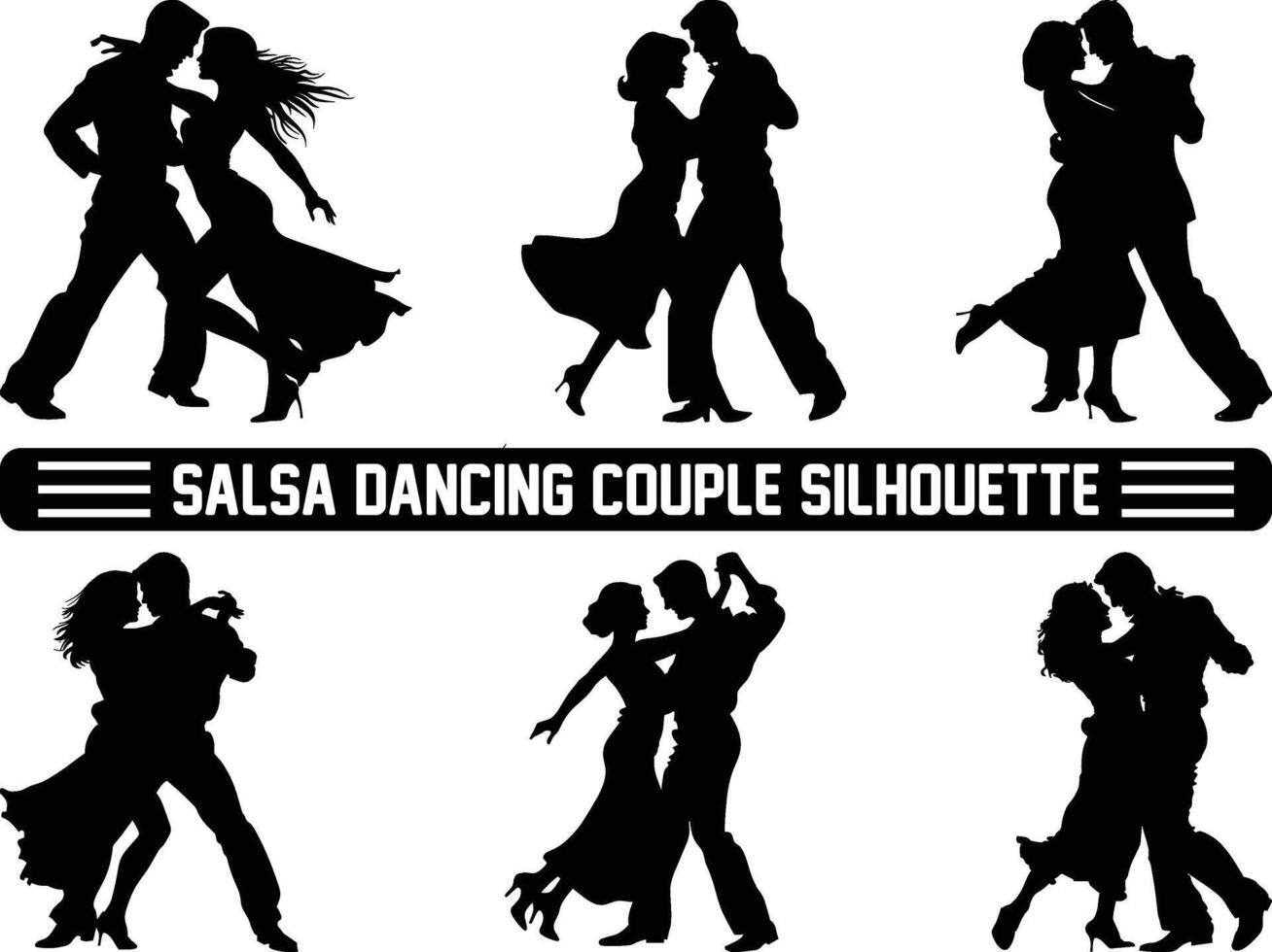 Salsa dancing couple silhouette, Silhouettes of people dancing salsa, Salsa dancers silhouettes. couple woman man dancing dancers salsa. vector