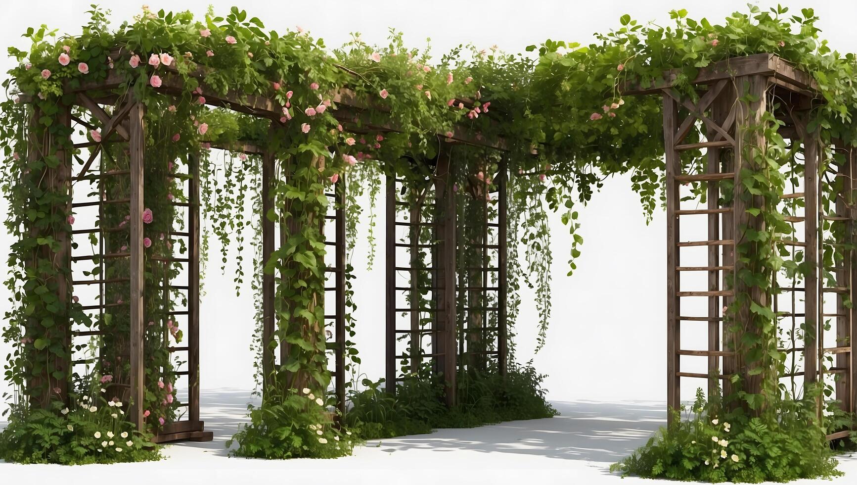 Flowering Vines on Rustic Trellis for Decoration photo