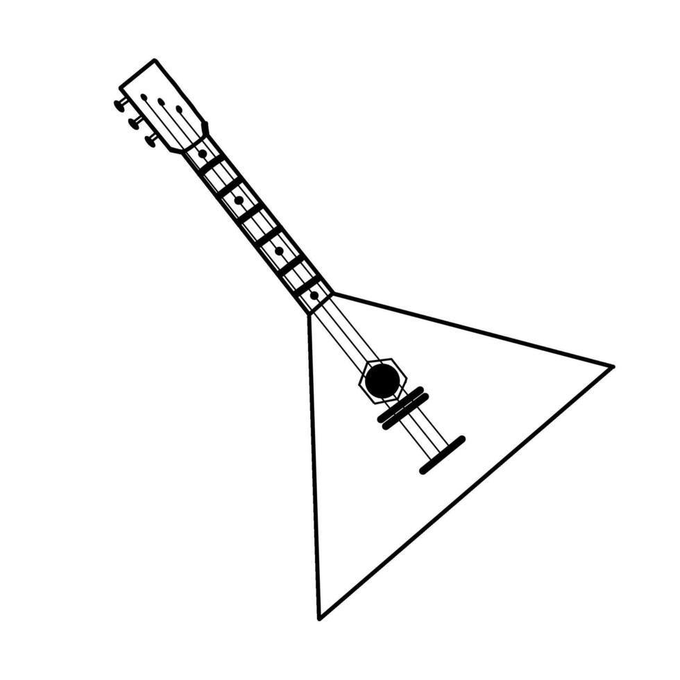 Russian folk instrument, balalaika. Musical instrument, balalaika, hand-drawn in in black. Suitable for printing on fabric, paper, posters, invitations vector