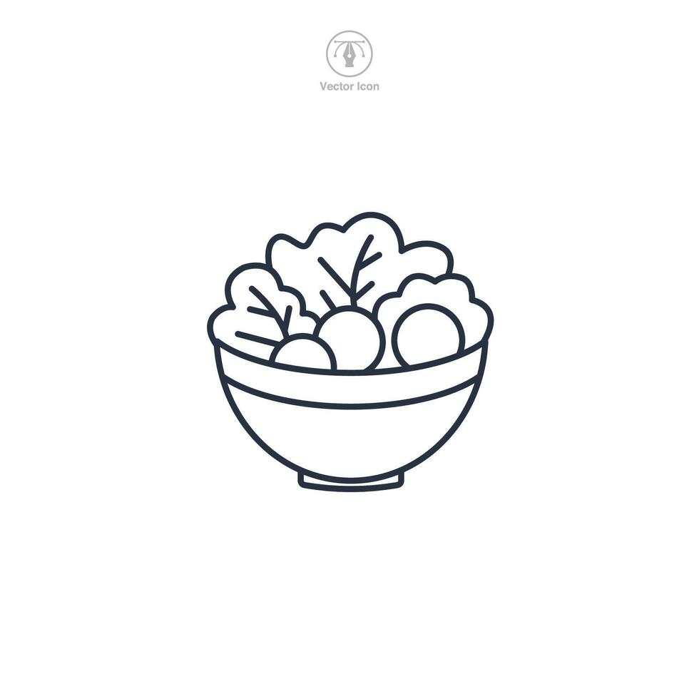 bowl of salad with lettuce, tomatoes, and cucumbers Icon symbol illustration isolated on white background vector
