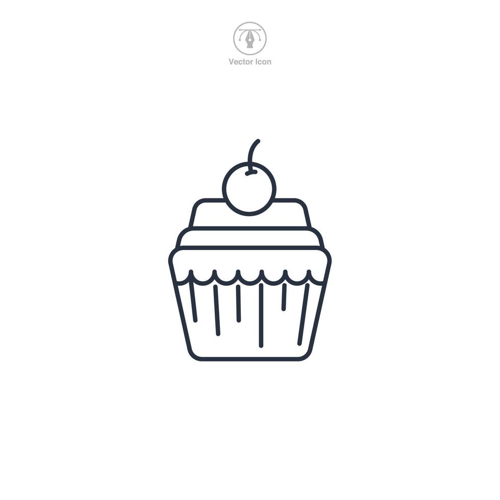 cupcake with frosting and a cherry on top Icon symbol illustration isolated on white background vector