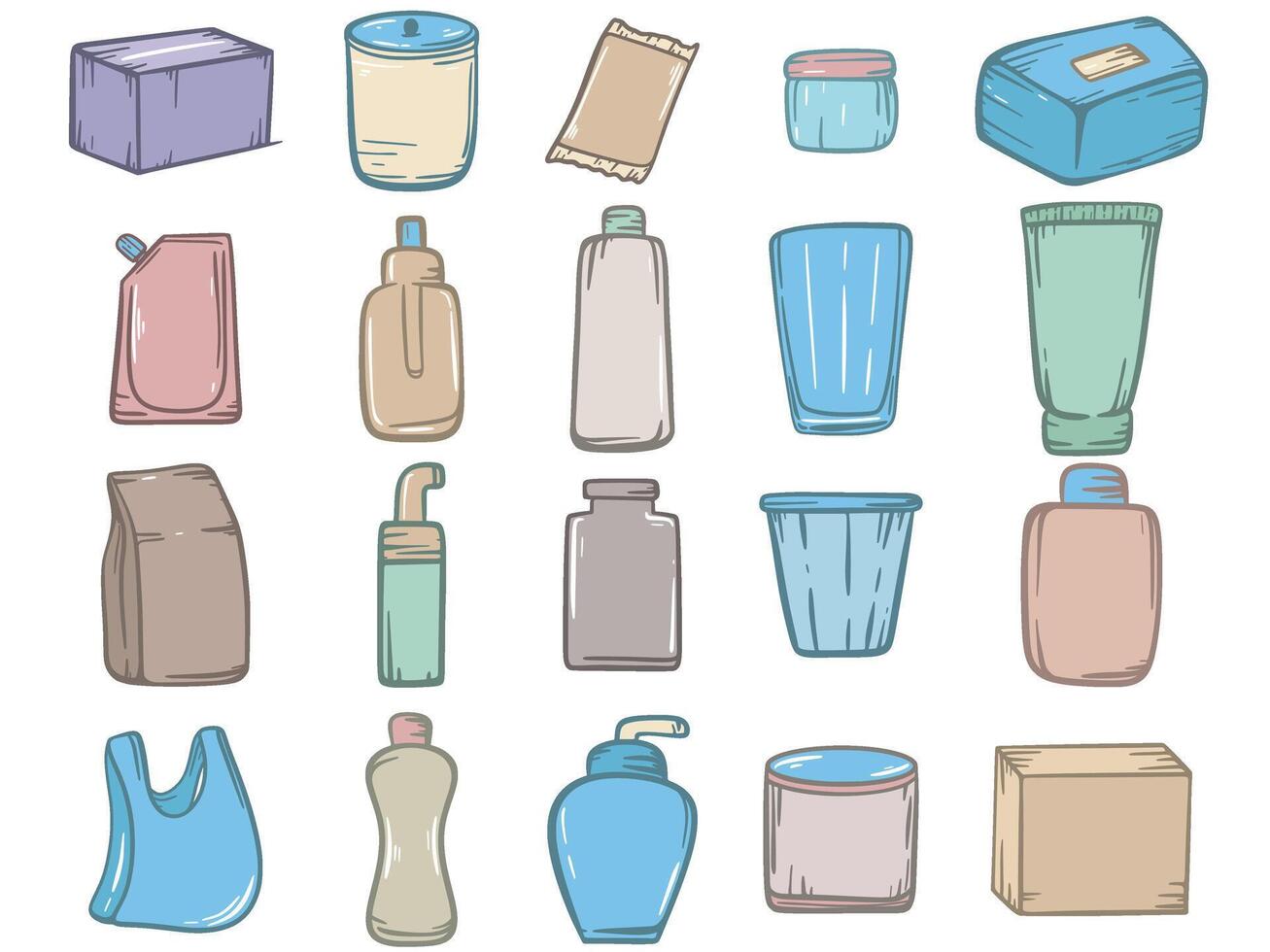 Set of various packaging - bottle, box, jar, bag and others vector
