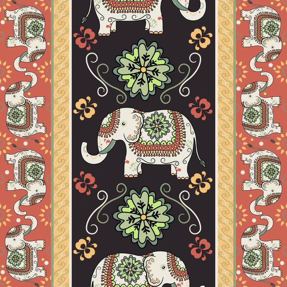 Elephant seamless pattern. Ethnic elephant with ornate border traditional decorated elephant design for carpet, wallpaper, clothing, textile, wrapping, Batik, fabric, tile, and embroidery style. vector