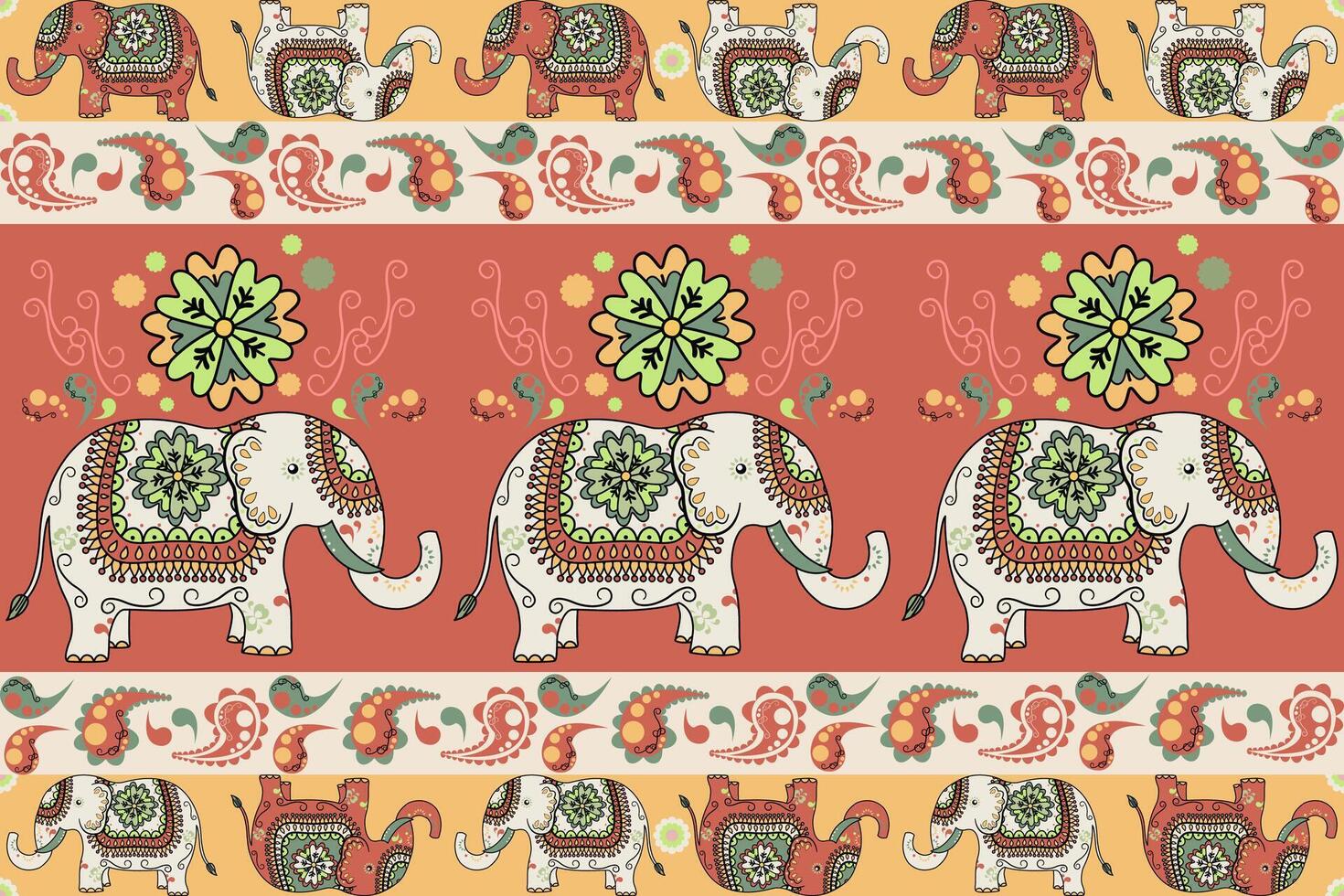 Elephant seamless pattern. Ethnic elephant with ornate border traditional decorated elephant design for carpet, wallpaper, clothing, textile, wrapping, Batik, fabric, tile, and embroidery style. vector