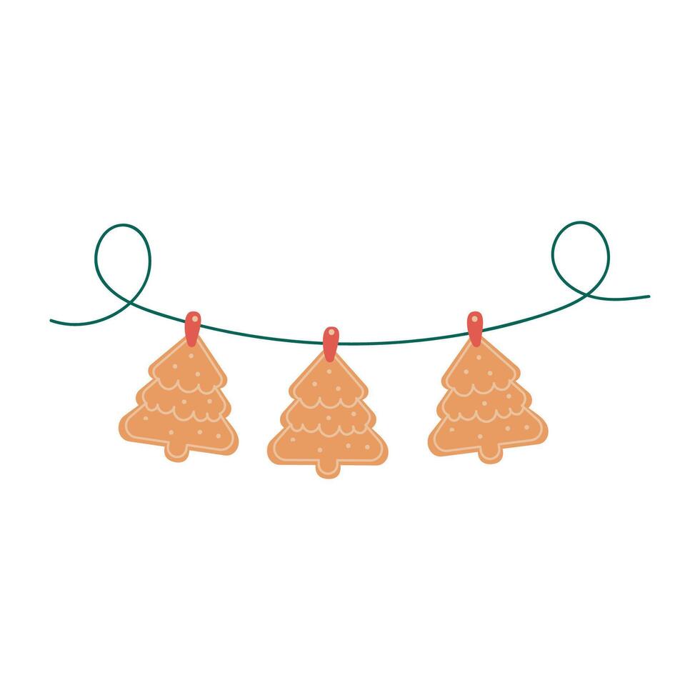 Christmas garland with gingerbread Christmas tree hand drawn isolated vector