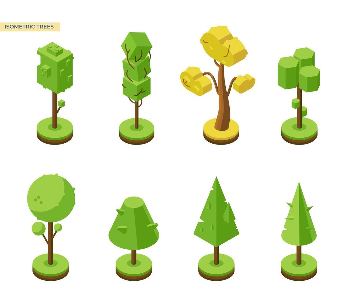 Set Of Isometric Trees. Isolated On White. vector