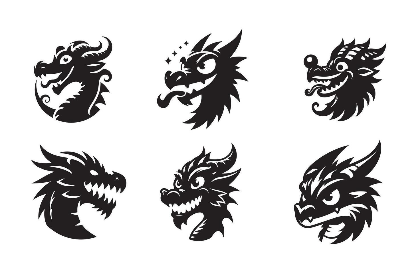 Funny Dragon Art icons Bundle vector