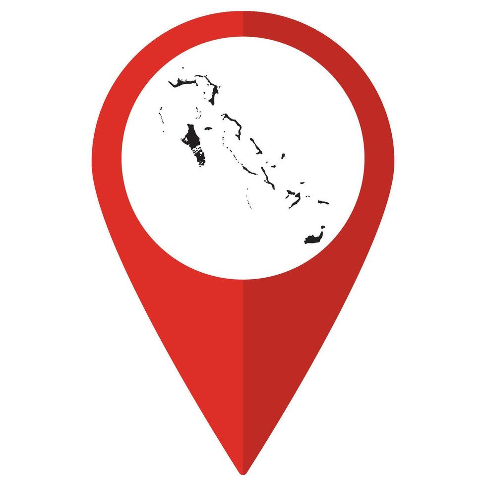 Bahamas map. Map of Bahamas on map pin icon red color isolated vector
