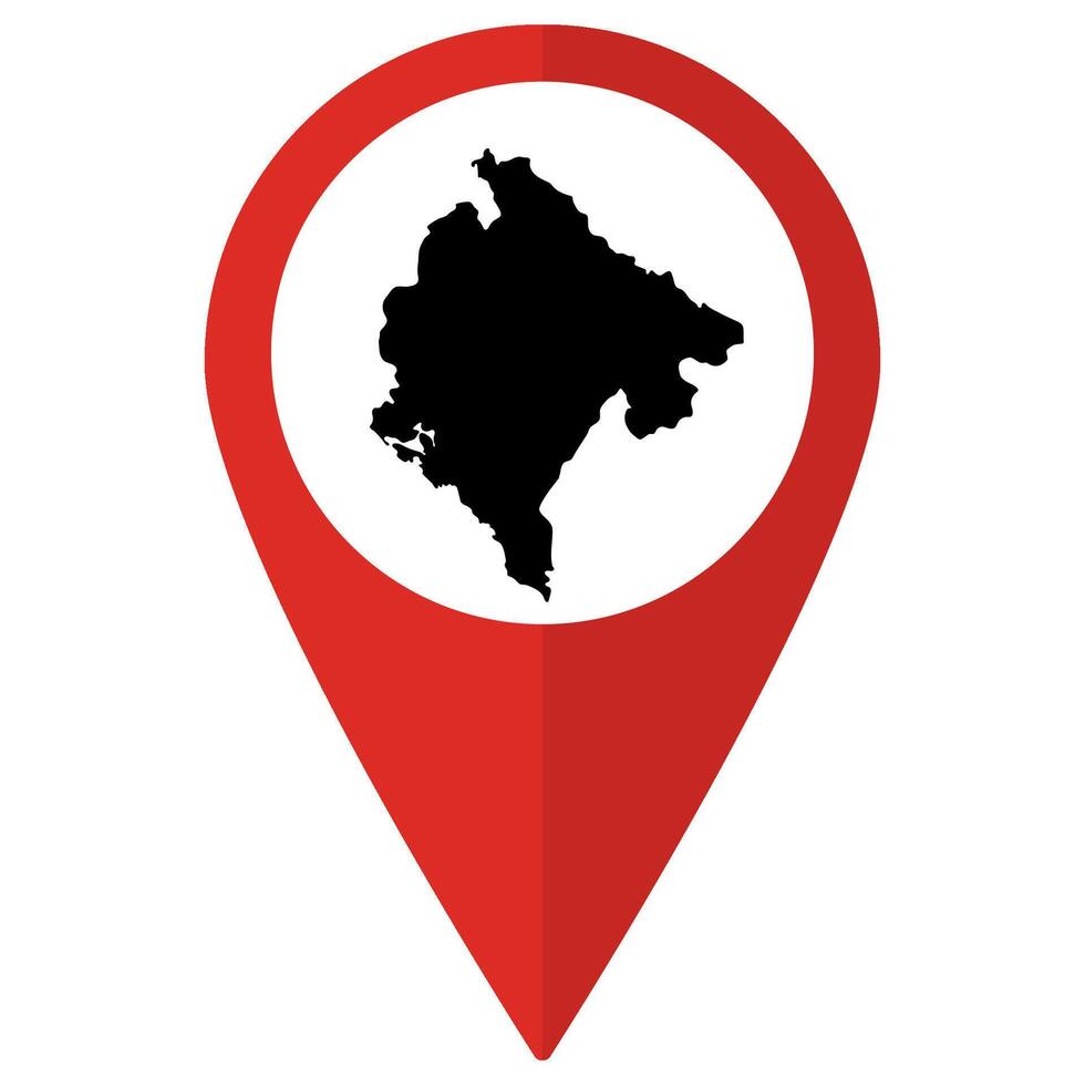 Montenegro map. Map of Montenegro on map pin icon red color isolated vector