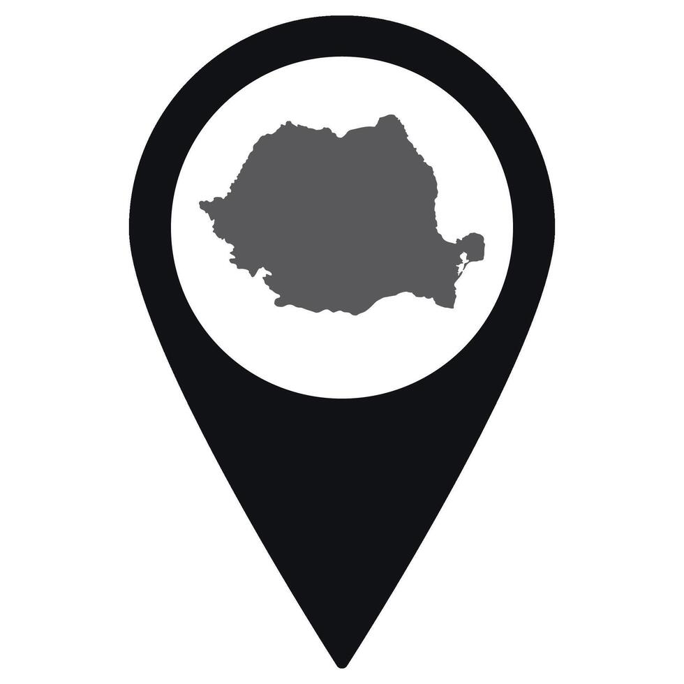 Romania map. Map of Romania on map pin icon black color isolated vector