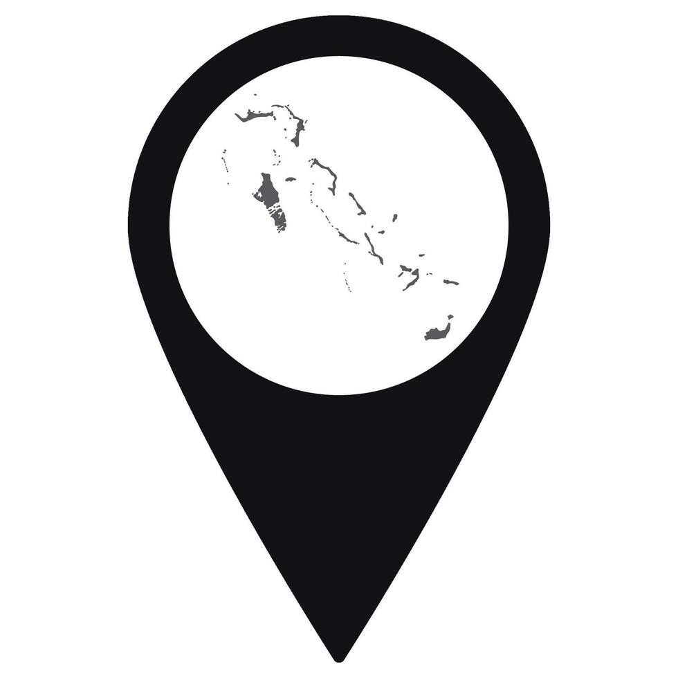 Bahamas map. Map of Bahamas on map pin icon black color isolated vector