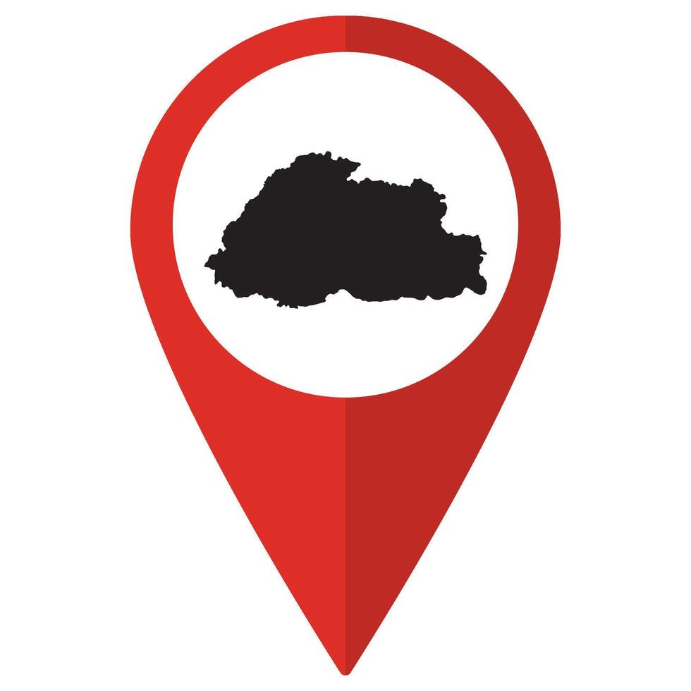 Bhutan map. Map of Bhutan on map pin icon red color isolated vector