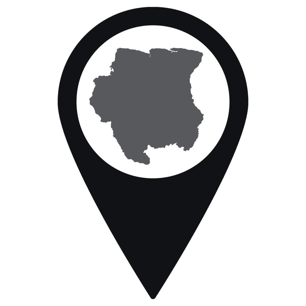 Suriname map. Map of Suriname on map pin icon black color isolated vector