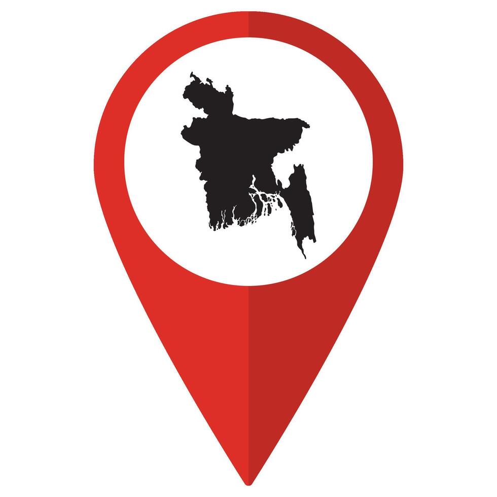 Bangladesh map. Map of Bangladesh on map pin icon red color isolated vector