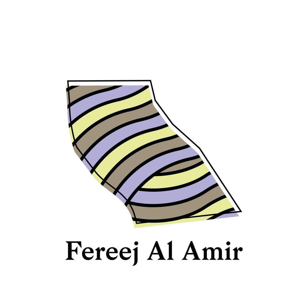 Map of Fereej Al Amir design template, national borders and important cities illustration on white background vector