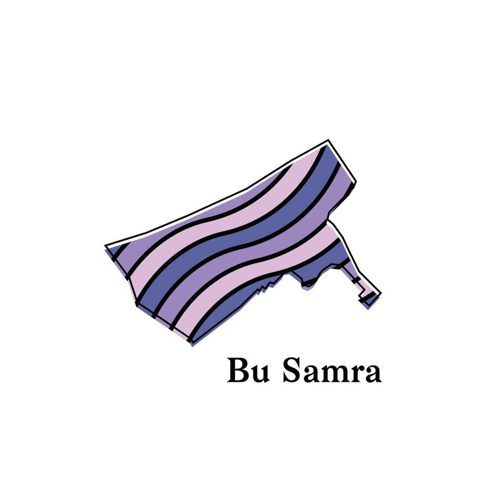 Map of Bu Samra design template, national borders and important cities illustration on white background vector
