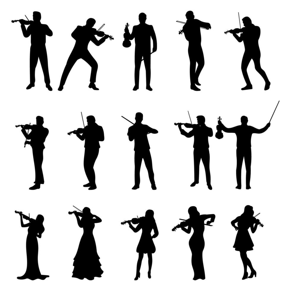 Collection violinist silhouette illustration vector