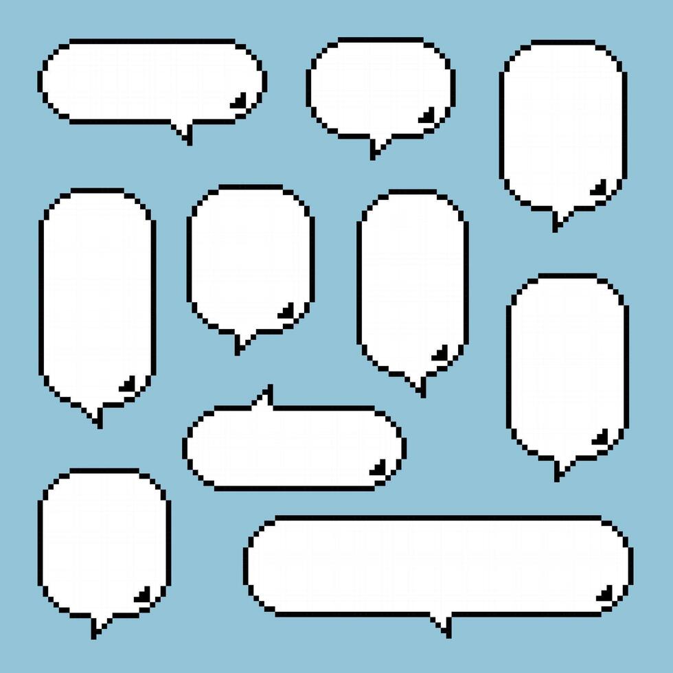 collection set of retro game 8bit pixel speech bubble balloon black and white color vector