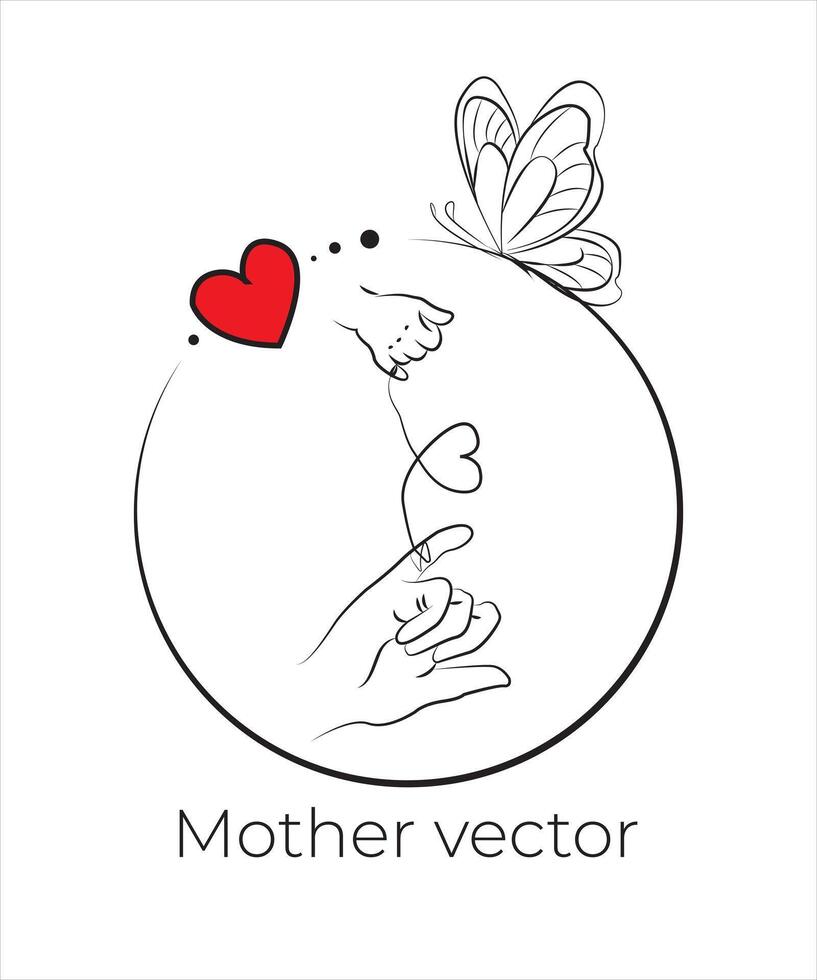 Handdrawn line art style mom and baby illustration art. vector