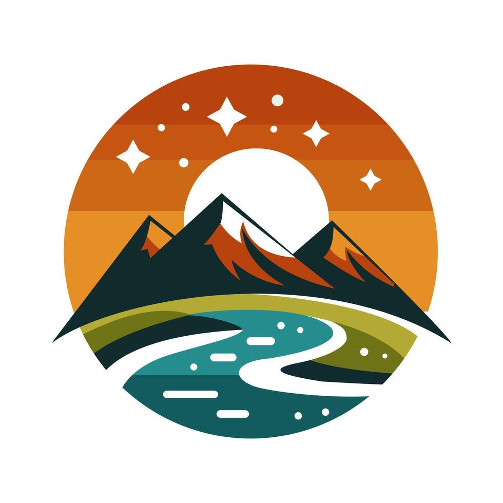 Adventure Logo Mountain With The Sun Shining vector