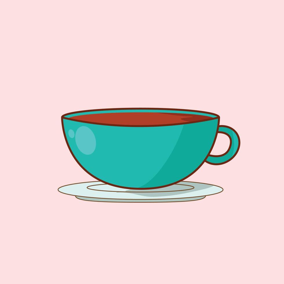 Blue Cup of Fresh Coffee or Chocolate Flat Style vector