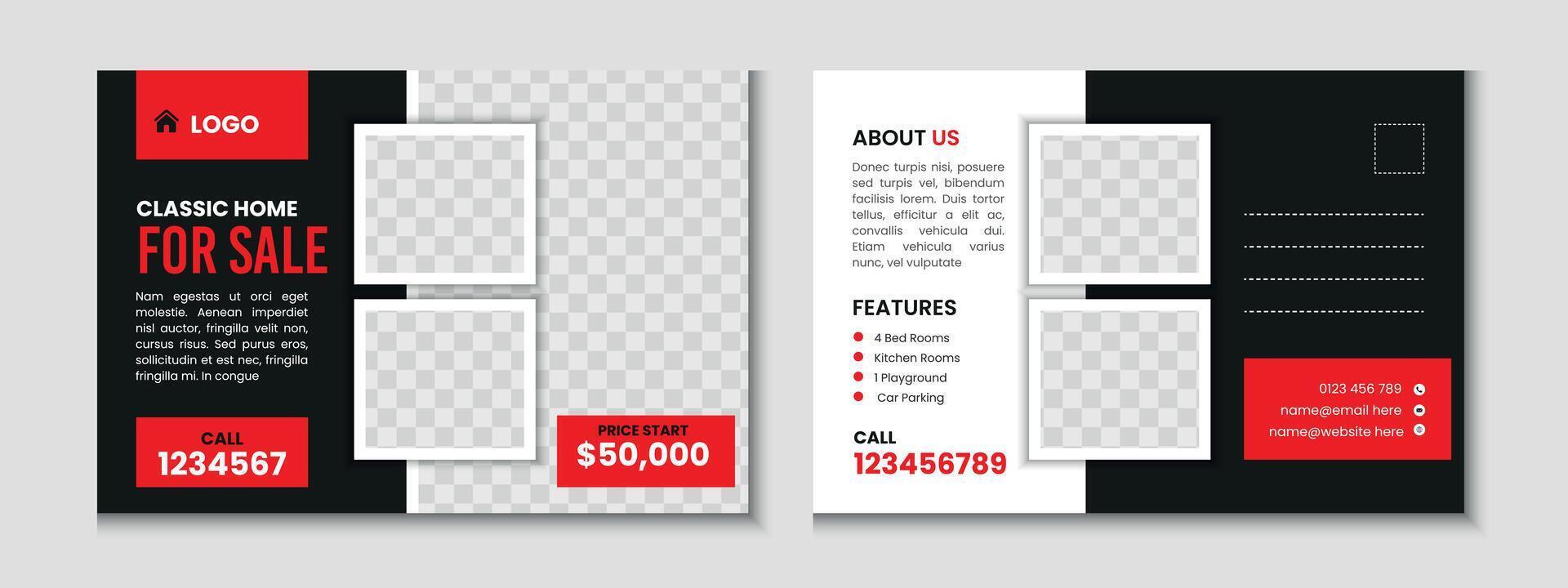 Home Sale Real Estate Postcard Banner Template Design vector