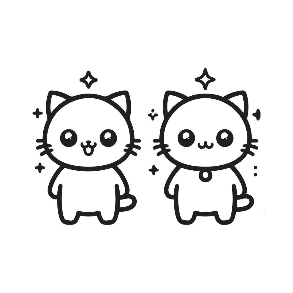 Black and white Cute Cat in Silhouette illustration vector