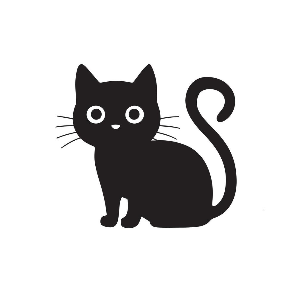 Black and white Cute Cat in Silhouette illustration vector