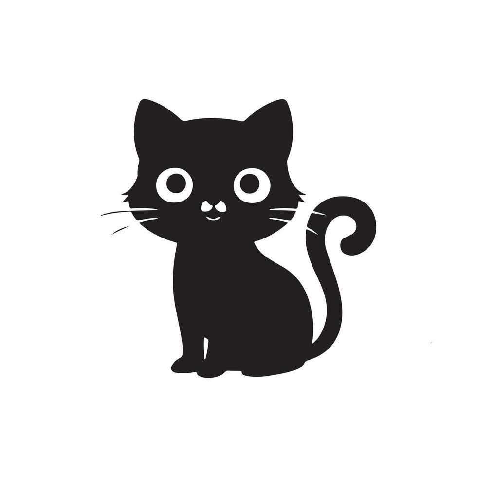 Black and white Cute Cat in Silhouette illustration vector