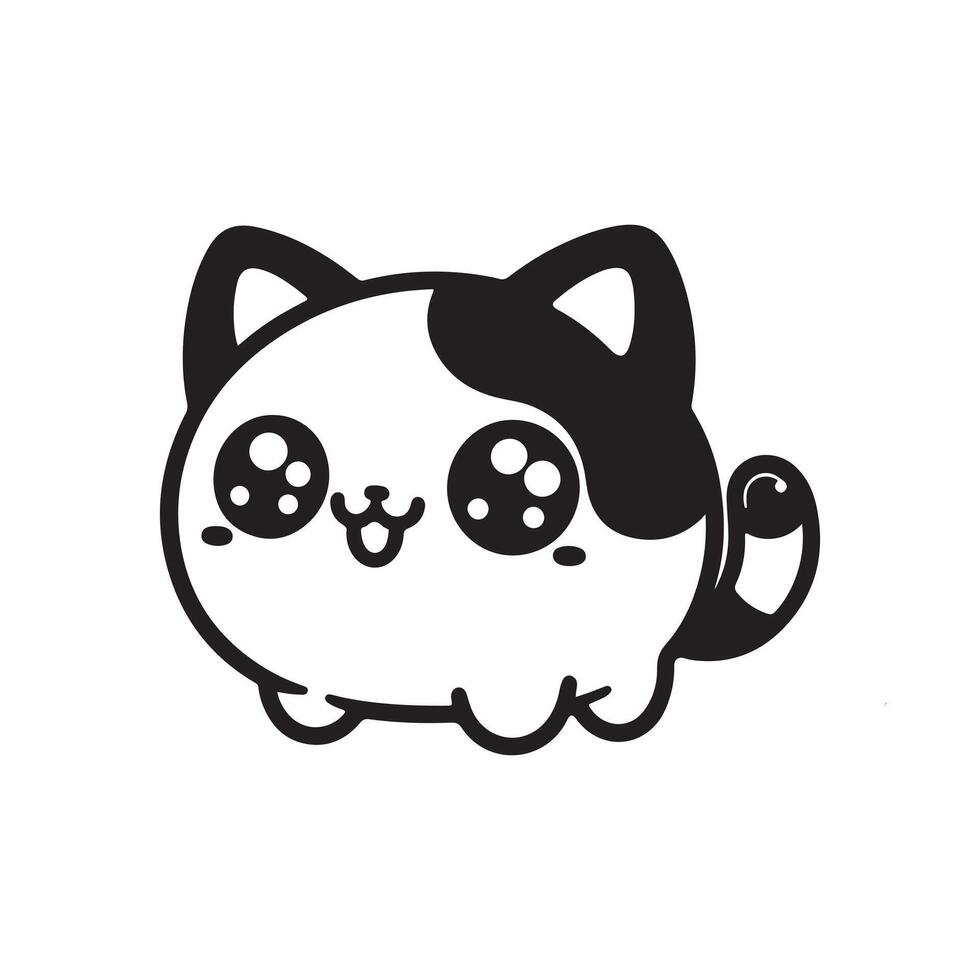 Black and white Cute Cat in Silhouette illustration vector