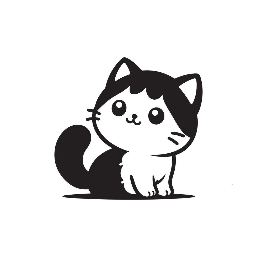 Black and white Cute Cat in Silhouette illustration vector
