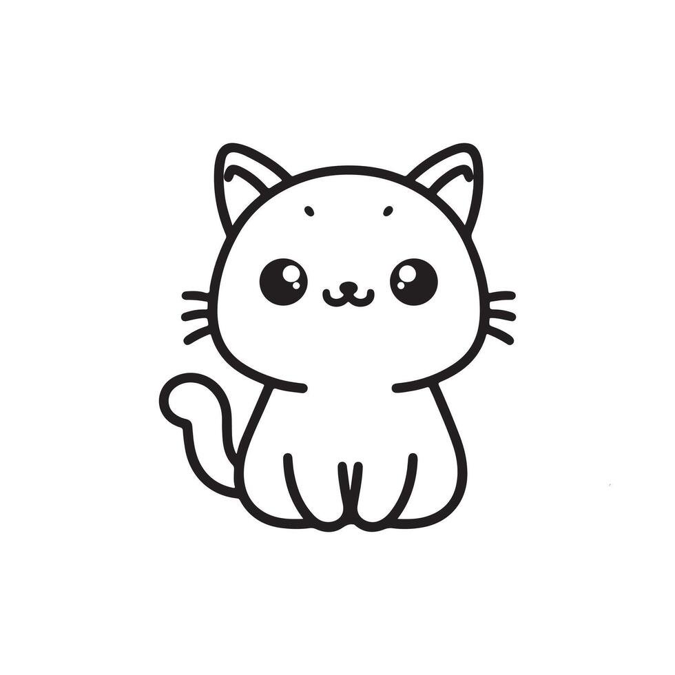 Black and white Cute Cat in Silhouette illustration vector