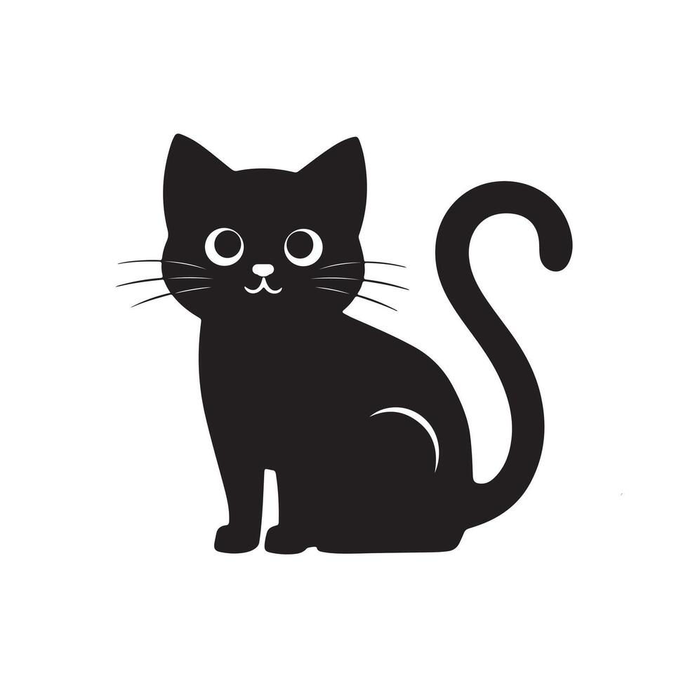 Black and white Cute Cat in Silhouette illustration vector