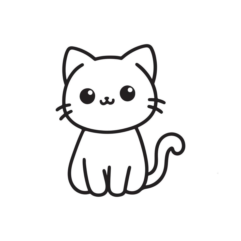 Black and white Cute Cat in Silhouette illustration vector