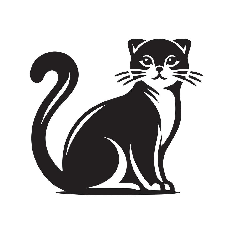 Black and white Cute Cat in Silhouette illustration vector