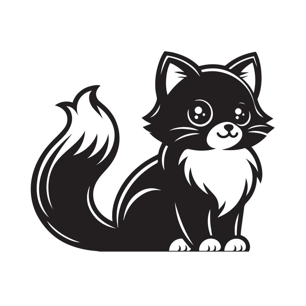 Black and white Cute Cat in Silhouette illustration vector